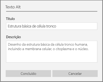 Caixa de diálogo de texto Alt para adicionar texto Alt no OneNote para Windows 10.