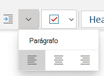 O menu Parágrafo mostrando as opções disponíveis no OneNote para Windows 10.