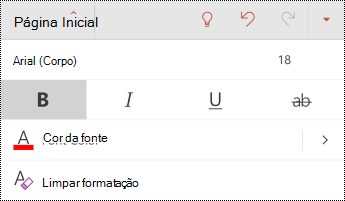 Menu Tipo de Letra no PowerPoint para Android.