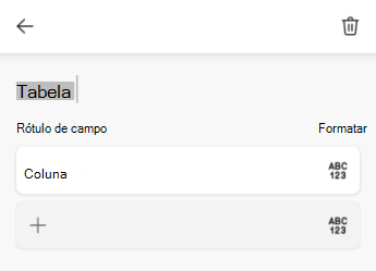 Campo texto nome da tabela no Excel for Android