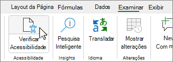 Botão do Verificador de Acessibilidade na faixa de opções