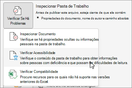 Verificar se existem problemas & marcar item de menu de acessibilidade