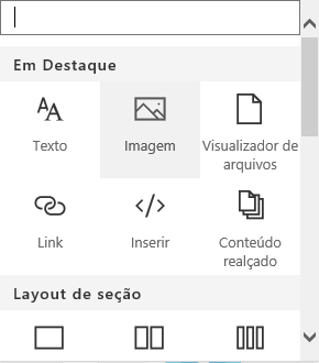 Captura de tela da seleção da Web Part de imagem no SharePoint.