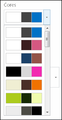 Captura de tela do menu de escolha de cor em um novo site do SharePoint