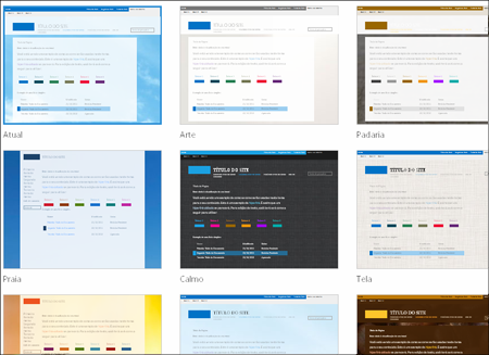 Página do SharePoint Online que mostra imagens de modelos de site