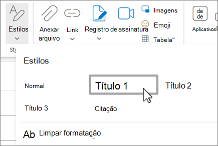 O menu Estilos no Outlook na Web.