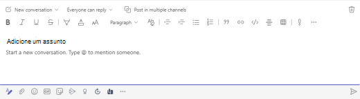 O campo Adicionar um texto de assunto no Microsoft Teams.