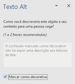 Painel Alt Text do Word Win32 para elementos decorativos