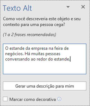 Caixa de diálogo Alt Text no Word para Windows