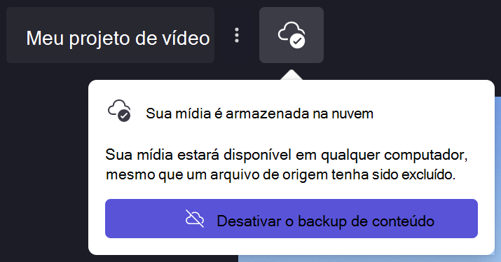 Imagem do diálogo de backup de conteúdo Clipchamp