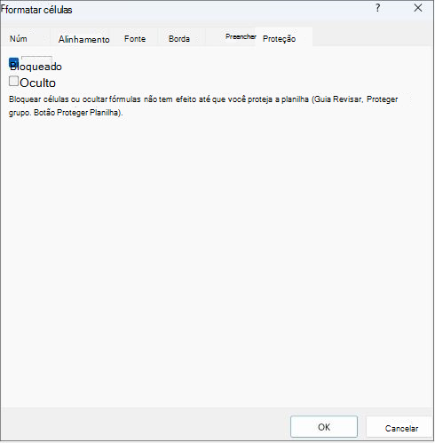 Captura de ecrã da caixa Bloqueado no separador Proteção.
