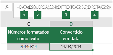 Converter cadeias de texto e números em datas