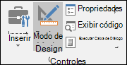 Modo de Design na faixa de opções