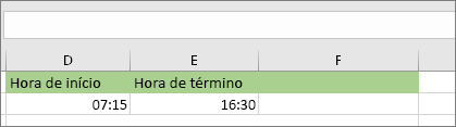 Data/hora de início das 7h15, Data/hora de término das 16h30
