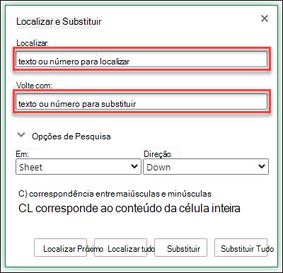 Substituir texto ou números num livro ou folha de cálculo ao premir Ctrl+H