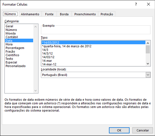 Formatar uma célula como uma data