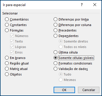 Caixa de diálogo Ir Para Especial