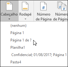 Opções incorporadas de Cabeçalho & Rodapé
