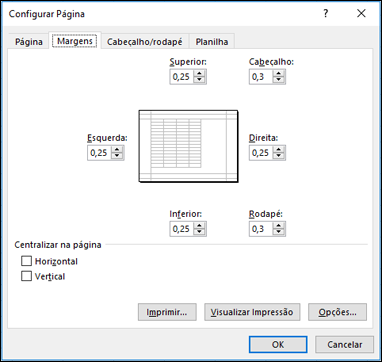 Configuração da > Página Opções de margem