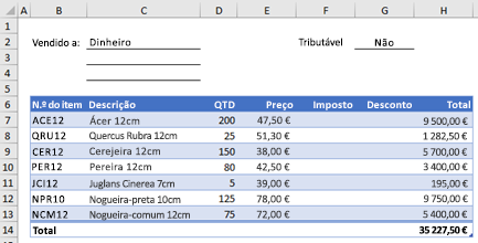Formulário de pedido de exemplo sem uma função personalizada