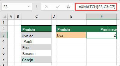 Exemplo de como usar o CORRESPX para localizar a posição de um item em uma lista