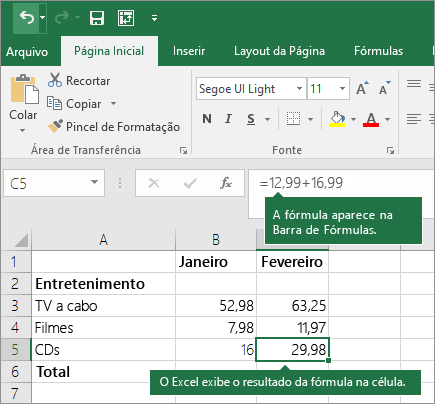 Exemplo de uma fórmula simples