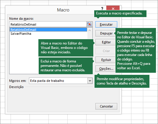 Caixa de diálogo Macro
