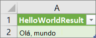 Resultados do HelloWorld numa folha de cálculo