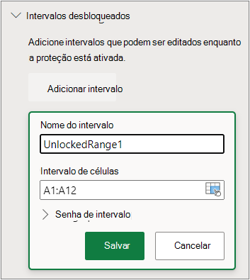 Definir proteção do intervalo
