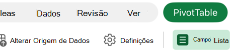 Imagem do botão lista de campos no separador Tabela Dinâmica no iPad