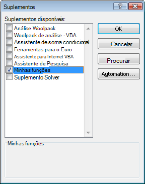 caixa de diálogo Suplementos