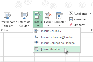 Inserir células