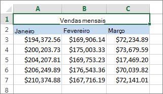 Mesclar células acima de outras células