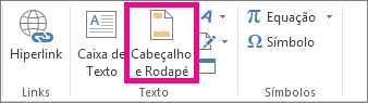 Opção Cabeçalho & Rodapé na guia Inserir