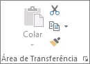 Grupo Área de Transferência na guia Página Inicial