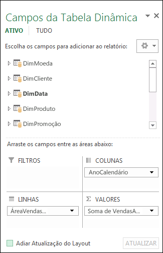 Lista de Campos da Tabela Dinâmica