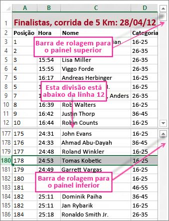 Usando uma divisão para ver duas regiões de linhas