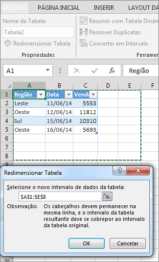 Redimensionar Tabela
