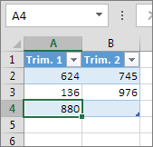 Adicionando uma linha digitando na primeira linha abaixo de uma tabela
