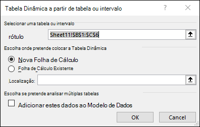 Tabela dinâmica de intervalo ou tabela