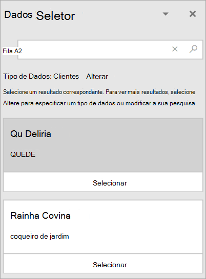 Captura de tela do painel Seletor de Dados.