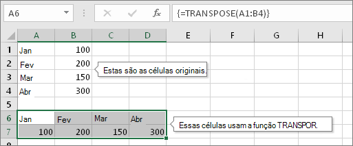 Células originais acima, células com a função TRANSPOR abaixo