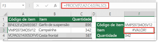 O erro #VALOR! é exibido quando o argumento_índice_col for menor que 1