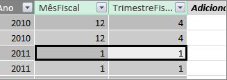 Coluna de trimestre fiscal