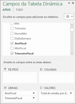 Dinâmica Lista de Campos de Tabela Dinâmica