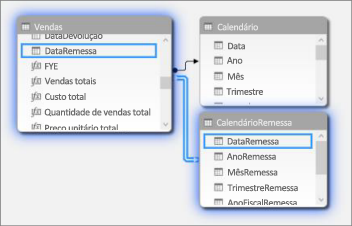 Relações com várias tabelas de data no Modo de Exibição de Diagrama
