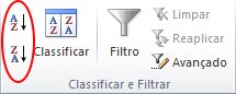 Classificar botões no grupo Classificar & Filtro na guia Dados no Excel