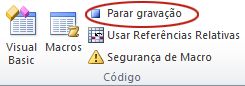 Comando Parar Gravação no grupo Código da guia Desenvolvedor