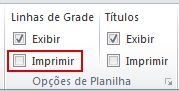 Grupo Opções de Planilha na guia Layout da Página