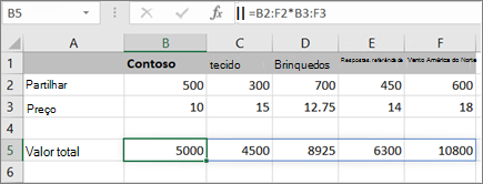 Um exemplo de fórmula de matriz a calcular vários resultados